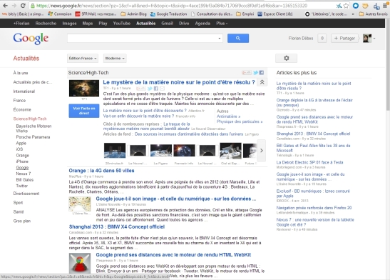 Capture d'écran Google News "Facebook Home nulle part"